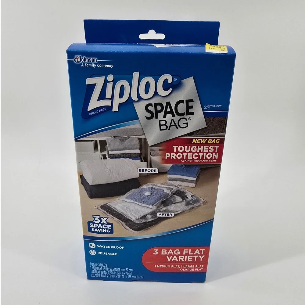 Ziploc Space Bag Flat Variety Pack Unisex 3 Count Blue Vacuum Seal Storage Bags